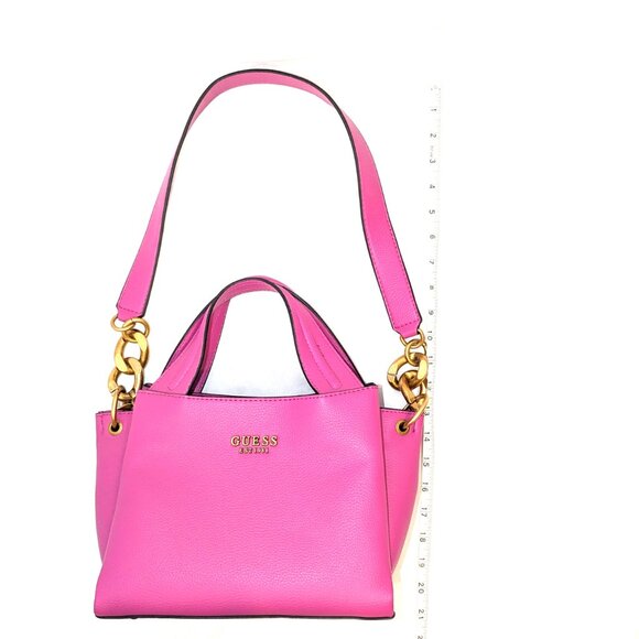 Guess | Zed Pebbled Small Girlfriend Carryall Purse in Fuchsia Pink | One Size - Picture 11 of 13